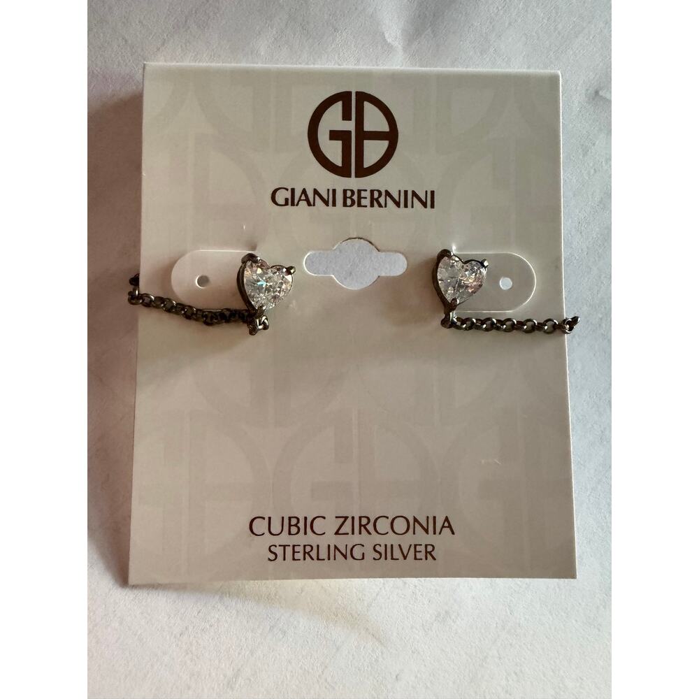 Giani Bernini Cubic Zirconia Heart Front and Silver Earrings